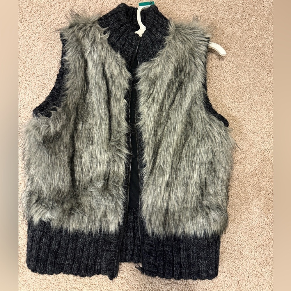 LOFT Faux Fur Vest in Charcoal and Ebony - Picture 2 of 5